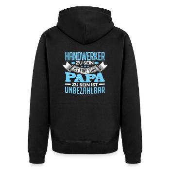 HANDWERKER und Papa - Unisex Premium Bio Zip Hoodie - Schwarz - Hinten - Nico (187cm)