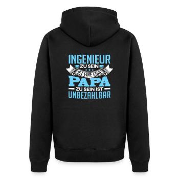 INGENIEUR und Papa - Unisex Premium Bio Zip Hoodie - Schwarz - Hinten - Nico (187cm)