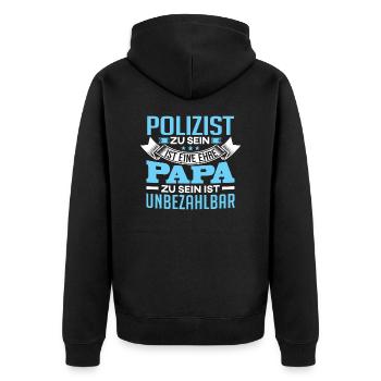 POLIZIST und Papa - Unisex Premium Bio Zip Hoodie - Schwarz - Hinten - Nico (187cm)
