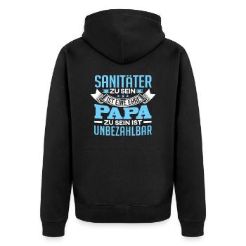 SANITÄTER und Papa - Unisex Premium Bio Zip Hoodie - Schwarz - Hinten - Nico (187cm)