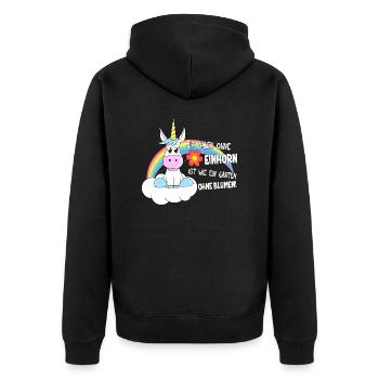 Einhorn Garten ohne Blume - Unisex Premium Bio Zip Hoodie - Schwarz - Hinten - Nico (187cm)