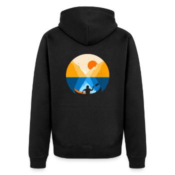 Kanu I Kajak im Fjord bei Sonnenaufgang - Unisex Premium Bio Zip Hoodie - Schwarz - Hinten - Nico (187cm)