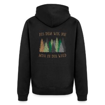 Aus dem weg ich muss in den Wald - Unisex Premium Bio Zip Hoodie - Schwarz - Hinten - Nico (187cm)