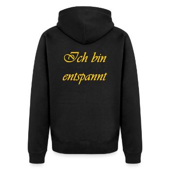 Ich bin entspannt - Unisex Premium Bio Zip Hoodie - Schwarz - Hinten - Nico (187cm)