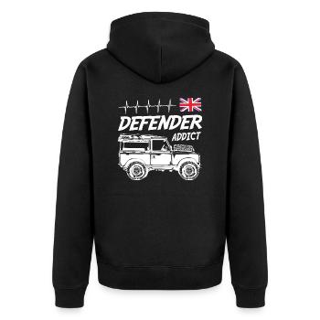 Landy Rover Defender Addict - Unisex Premium Organic Zip Hoodie - black - Back - Nico (187cm)