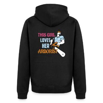 This Girl Loves Her Arborist Woodworker Lumberjac - Unisex Premium Bio Zip Hoodie - Schwarz - Hinten - Nico (187cm)