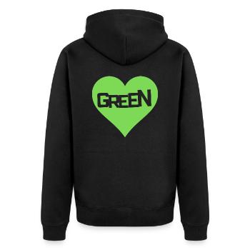 GREEN LOVE HEART - Unisex Premium Bio Zip Hoodie - Schwarz - Hinten - Nico (187cm)