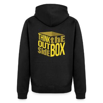 Think Outside The Box - Unisex Premium Bio Zip Hoodie - Schwarz - Hinten - Nico (187cm)