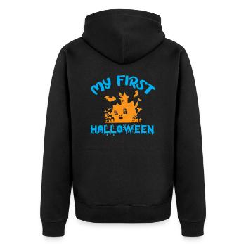 Mein erstes Halloween - Humor - Unisex Premium Bio Zip Hoodie - Schwarz - Hinten - Nico (187cm)