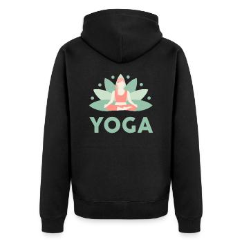 Yoga Meditation Lotusblüte Ruhe Entspannung Freude - Unisex Premium Bio Zip Hoodie - Schwarz - Hinten - Nico (187cm)
