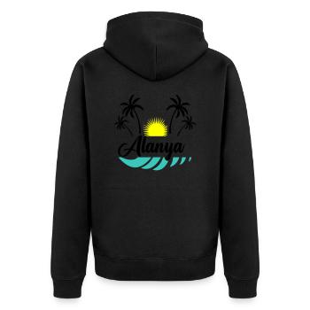 alanya - Unisex Premium Bio Zip Hoodie - Schwarz - Hinten - Nico (187cm)