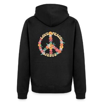Love peace jesus christia groovy hippy 70s design - Veste à capuche bio Premium Unisexe - noir - Dos - Nico (187cm)