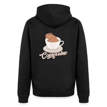 Capyccino Capybara Animal Lover - Unisex Premium Organic Zip Hoodie - black - Back - Nico (187cm)