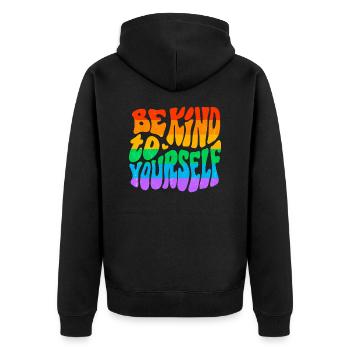 Gay Pride Parade LGBTQ+ Rainbow Flag Body Positive - Unisex Premium Organic Zip Hoodie - black - Back - Nico (187cm)