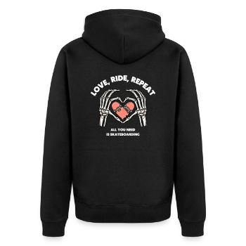 Liebe Skateboard - Unisex Premium Bio Zip Hoodie - Schwarz - Hinten - Nico (187cm)