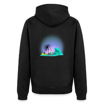 Huhn Insel Seenot Henne Reise Welle Ahoi - Unisex Premium Bio Zip Hoodie - Schwarz - Hinten - Nico (187cm)