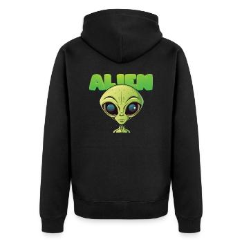 Alienkopf - Unisex Premium Bio Zip Hoodie - Schwarz - Hinten - Nico (187cm)