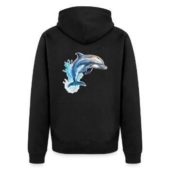 Delfin springend - Unisex Premium Bio Zip Hoodie - Schwarz - Hinten - Nico (187cm)
