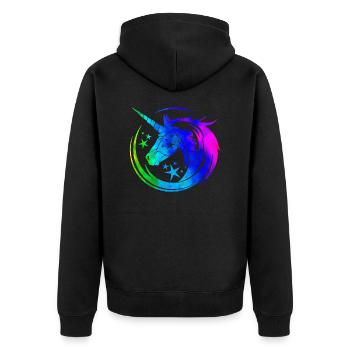 Einhorn süße Regenbogen lustige Einhörner magische Fantasie - Unisex Premium Bio Zip Hoodie - Schwarz - Hinten - Nico (187cm)