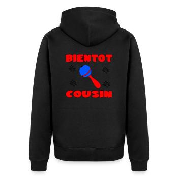 SOON COUSIN - Unisex Premium Organic Zip Hoodie - black - Back - Nico (187cm)
