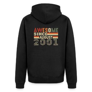 August 2001 Vintage Geburtstagsgeschenk 23 Jahre - Unisex Premium Bio Zip Hoodie - Schwarz - Hinten - Nico (187cm)