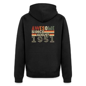 August 1951 Vintage Geburtstagsgeschenk 73 Jahre - Unisex Premium Bio Zip Hoodie - Schwarz - Hinten - Nico (187cm)