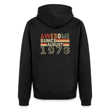 August 1978 Vintage Geburtstagsgeschenk 46 Jahre - Unisex Premium Bio Zip Hoodie - Schwarz - Hinten - Nico (187cm)