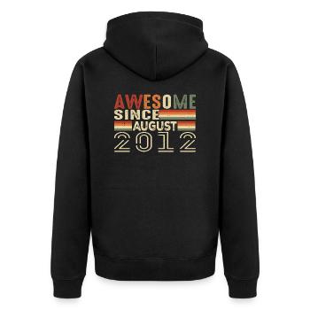 August 2012 Vintage Geburtstagsgeschenk 12 Jahre - Unisex Premium Bio Zip Hoodie - Schwarz - Hinten - Nico (187cm)
