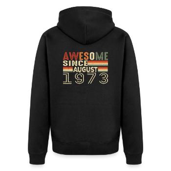 August 1973 Vintage Geburtstagsgeschenk 51 Jahre - Unisex Premium Bio Zip Hoodie - Schwarz - Hinten - Nico (187cm)