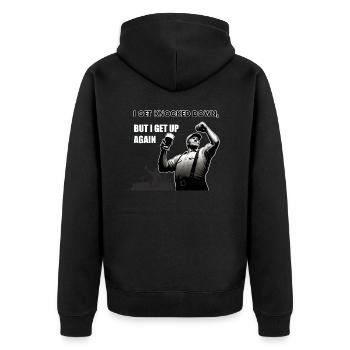 aber ich stehe wieder auf - Unisex Premium Bio Zip Hoodie - Schwarz - Hinten - Nico (187cm)