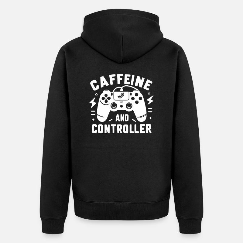 Koffein und Controller - Unisex Premium Bio Zip Hoodie - Schwarz