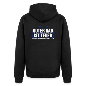 Fahrrad radlos Drahtesel sattelfest Bike radeln - Unisex Premium Bio Zip Hoodie - Schwarz - Hinten - Nico (187cm)