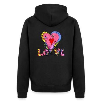 Herz - Unisex Premium Bio Zip Hoodie - Schwarz - Hinten - Nico (187cm)