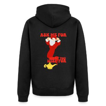 Der Weihnachtsmann ist ein Genie - Unisex Premium Bio Zip Hoodie - Schwarz - Hinten - Nico (187cm)