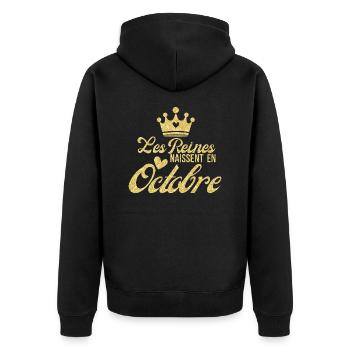 Königinnen werden im Oktober mit goldenem Glitzer geboren - Unisex Premium Bio Zip Hoodie - Schwarz - Hinten - Nico (187cm)