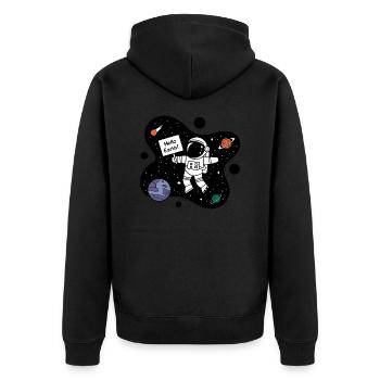 Hallo Erde! - Unisex Premium Bio Zip Hoodie - Schwarz - Hinten - Nico (187cm)