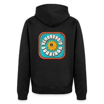 Hemorrhoid Survivor - Unisex Premium Bio Zip Hoodie - Schwarz - Hinten - Nico (187cm)