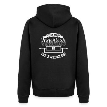 Ingenieur - Widerstand zwecklos - Unisex Premium Bio Zip Hoodie - Schwarz - Hinten - Nico (187cm)