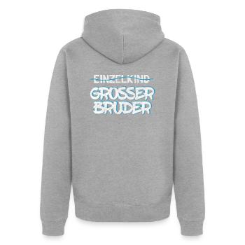 Geschwister Sprüche: Einzelkind? Großer Bruder - Unisex Premium Bio Zip Hoodie - Grau meliert - Hinten - Nico (187cm)