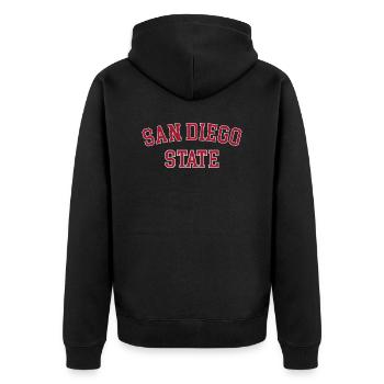 SDSU San Diego State University - Unisex Premium Bio Zip Hoodie - Schwarz - Hinten - Nico (187cm)