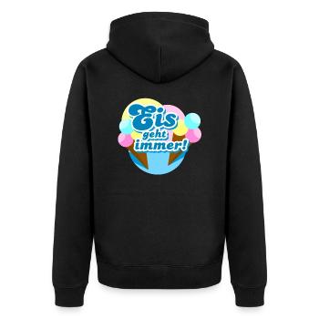 Eis geht immer! - Unisex Premium Bio Zip Hoodie - Schwarz - Hinten - Nico (187cm)