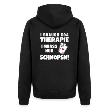 Lustiger Spruch Dialekt Österreichisch Schnapsen - Unisex Premium Bio Zip Hoodie - Schwarz - Hinten - Nico (187cm)
