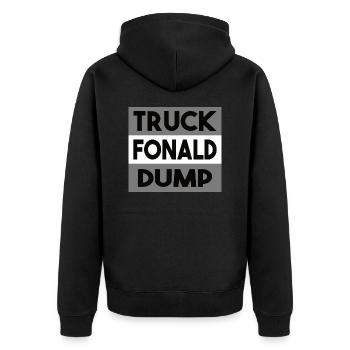 Truck Fonald Dump Geschenkidee usa speziell truck - Unisex Premium Bio Zip Hoodie - Schwarz - Hinten - Nico (187cm)