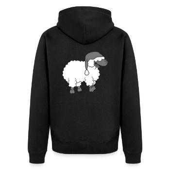 Witziges Schlaf Schaf - Unisex Premium Bio Zip Hoodie - Schwarz - Hinten - Nico (187cm)