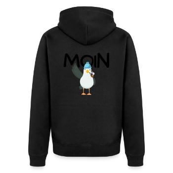 Moin Nordsee Ostsee Anker Lustiger Spruch Urlaub - Unisex Premium Bio Zip Hoodie - Schwarz - Hinten - Nico (187cm)