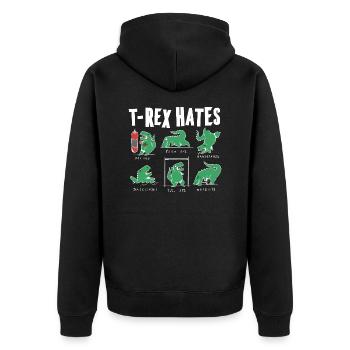 Funny T Rex Hates Boxing, Push UP, Pull ups - Unisex Premium Organic Zip Hoodie - black - Back - Nico (187cm)