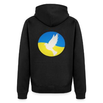 Ukraine Friedenstaube - No War - Unisex Premium Bio Zip Hoodie - Schwarz - Hinten - Nico (187cm)