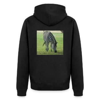 Close up of Zebra - Unisex Premium Organic Zip Hoodie - black - Back - Nico (187cm)