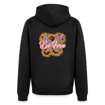 Set yourself free Schmetterling Retro Blumen Frei - Unisex Premium Bio Zip Hoodie - Schwarz - Hinten - Nico (187cm)