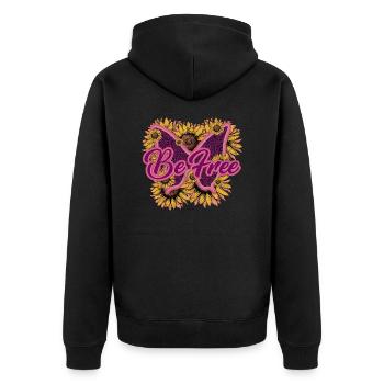 Set yourself free Schmetterling Retro Blumen Frei - Unisex Premium Bio Zip Hoodie - Schwarz - Hinten - Nico (187cm)